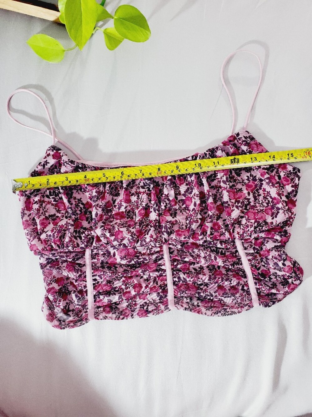 GARAGE Floral Ruffled Smock Pleated Rose Cami Crop Top - Picture 11 of 11